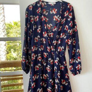 WAYF, Where Are You From? Floral‎ Mini Wrap Dress with Long Billowy Sleeves, M
